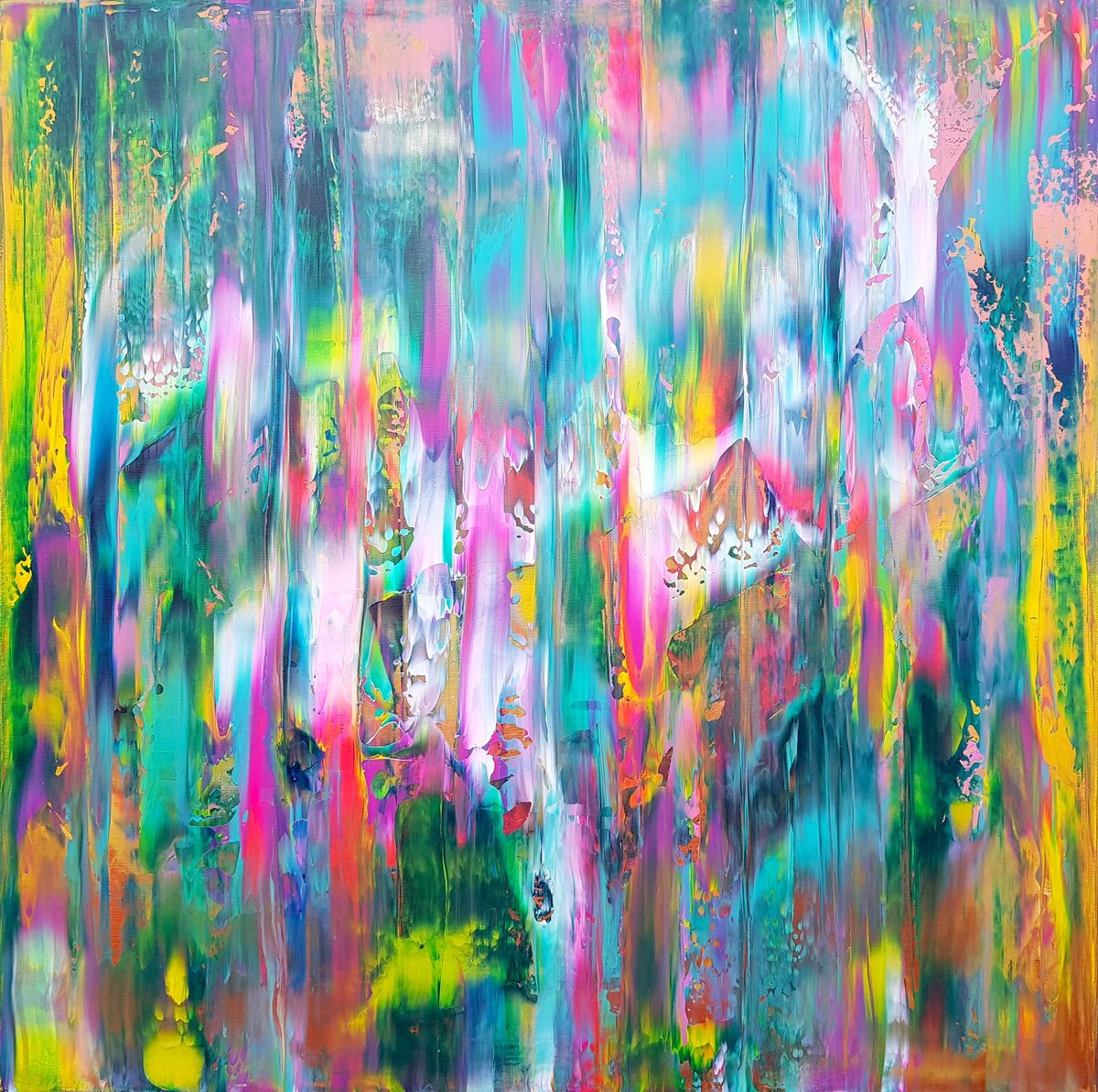 Abstract Acrylic Painting By Ivana Olbricht, 39 X 39, Freezing Kiss, Original Artwork