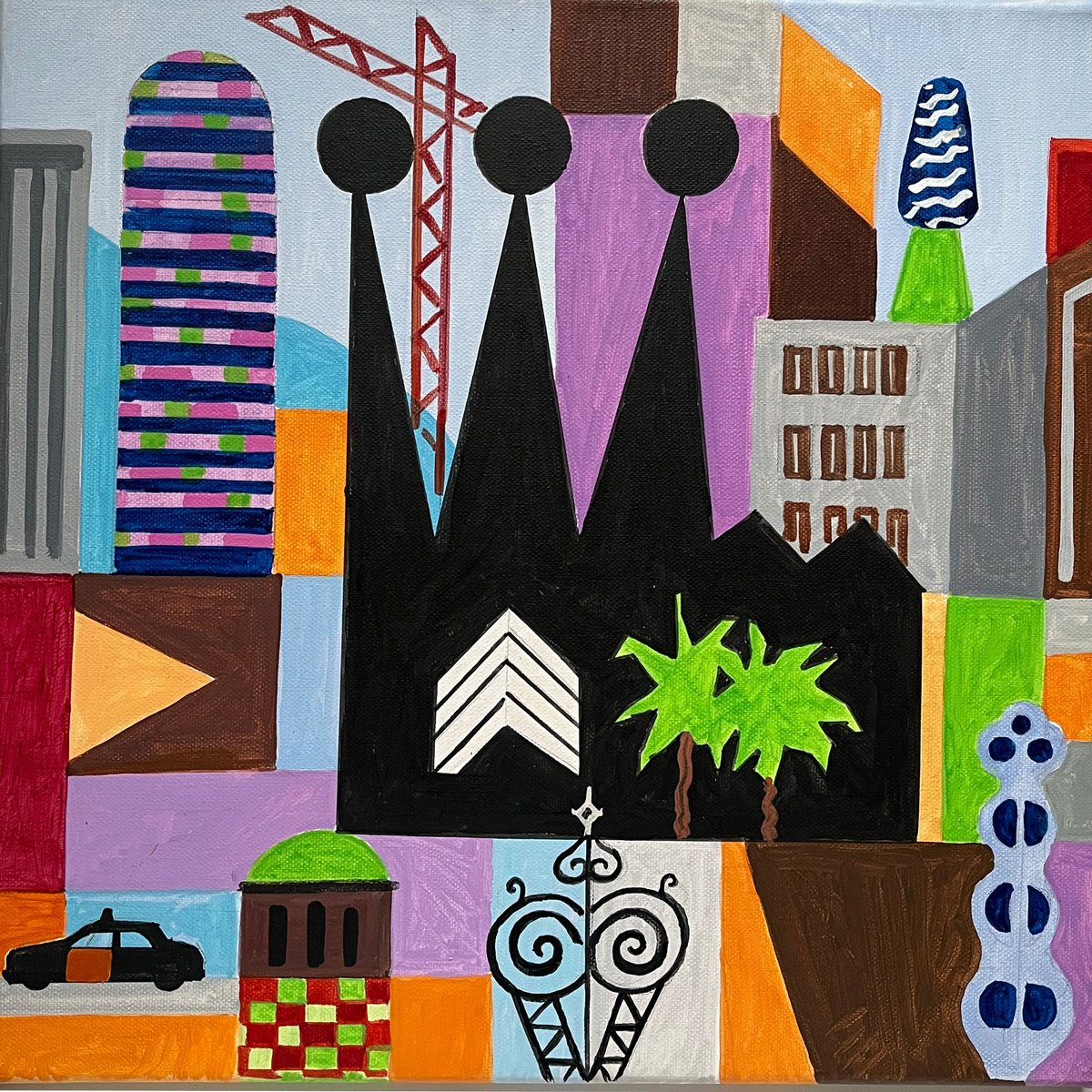 Urban And Pop Acrylic Painting , Barcelona-03C By Andre Baldet, 16 X 16, Artwork For Sale On Artfinder