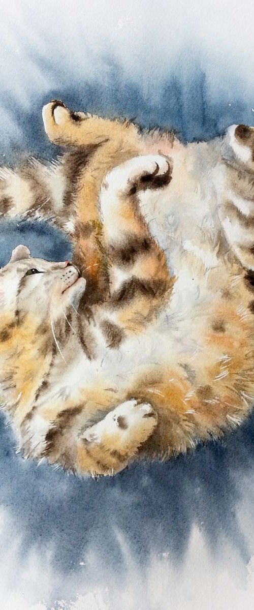 Blissful Cat by Olga Beliaeva Watercolour
