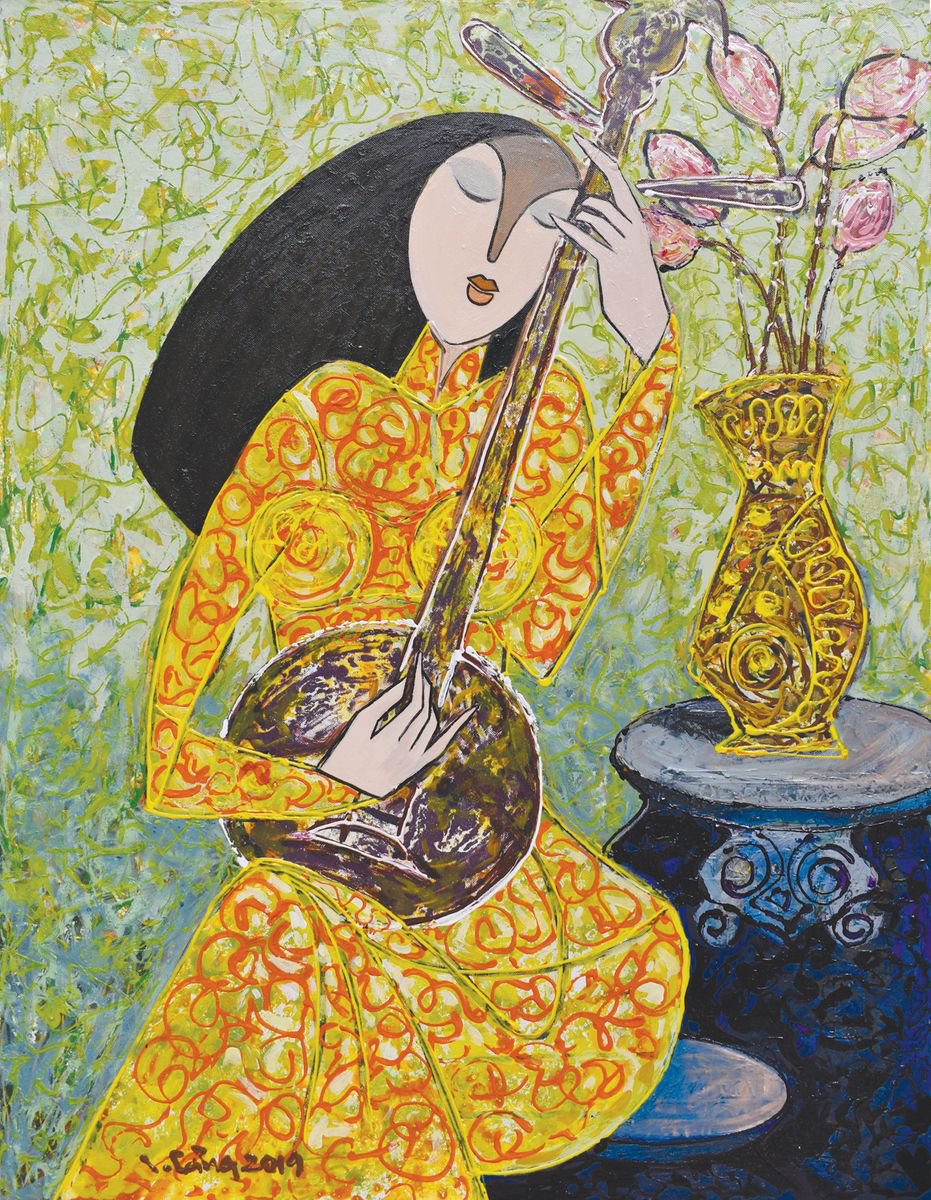 Young lady (Vietnamese moon lute) by Cang Lam Van