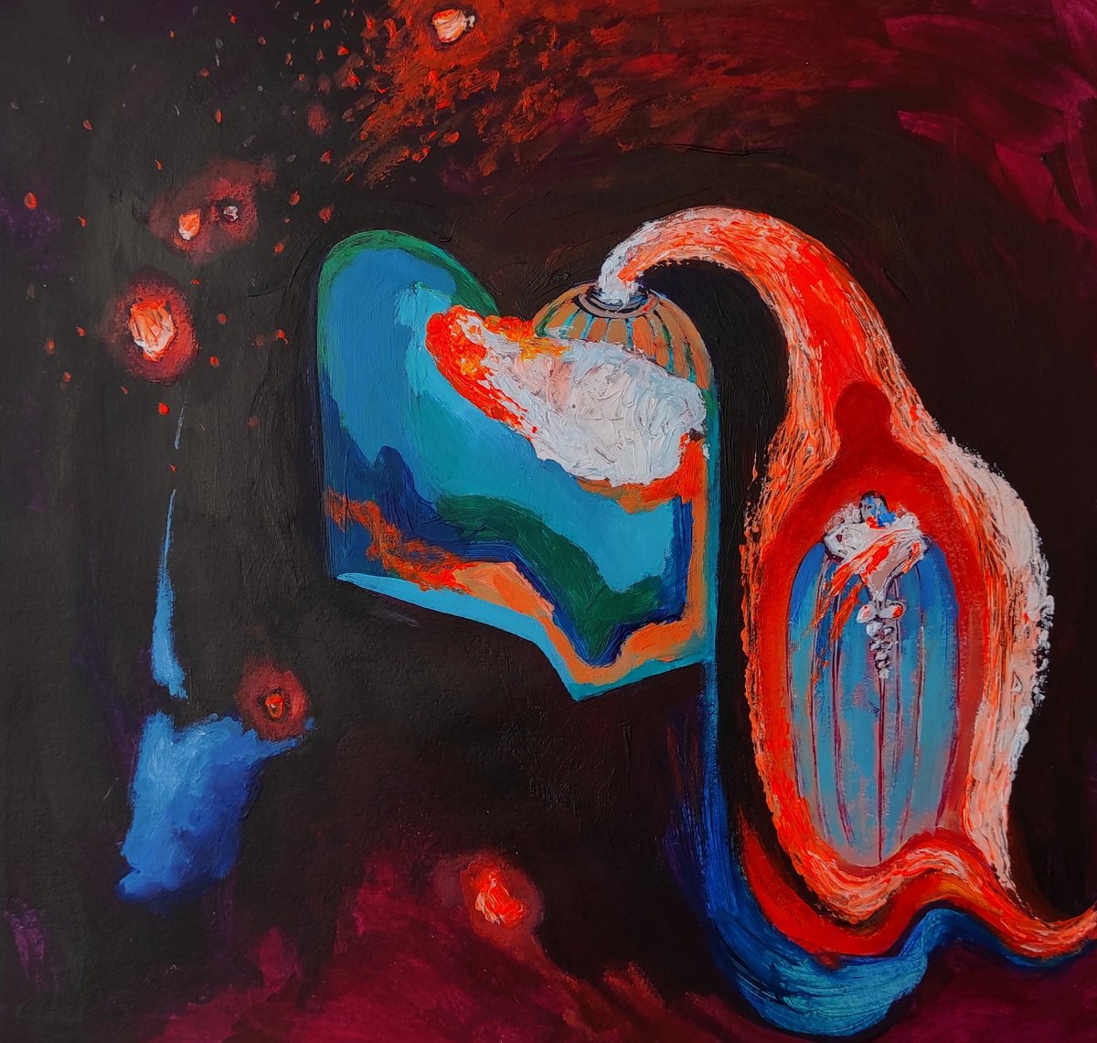 Surrealistic Abstract Acrylic Painting By Tetiana Borys, 11 X 11", Memories Of Salvador Dali, Original Artwork