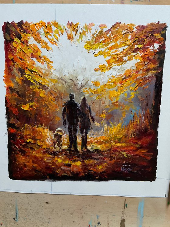 Walking with dog. Autumn.