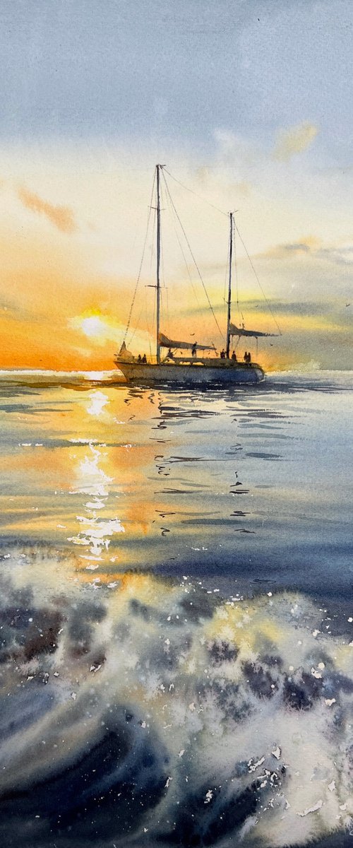 Yacht at sunset #9 by Eugenia Gorbacheva
