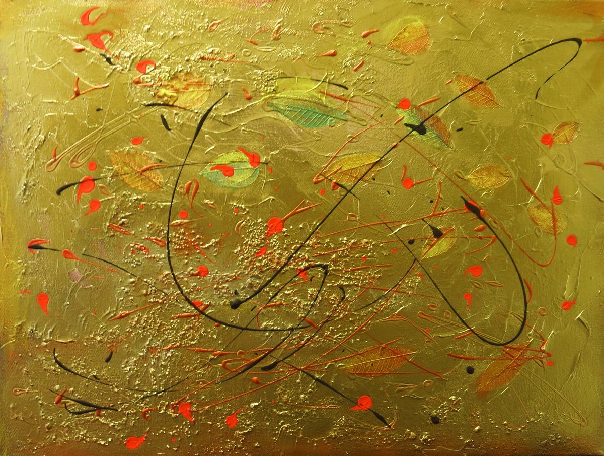 Abstract Acrylic Painting By Maureen Greenwood, 24 X 18", Autumn Flurry, Original Artwork