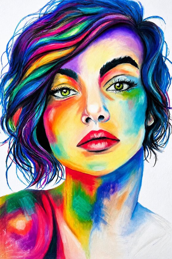 Electric Muse - Oil Pastel Women Portrait