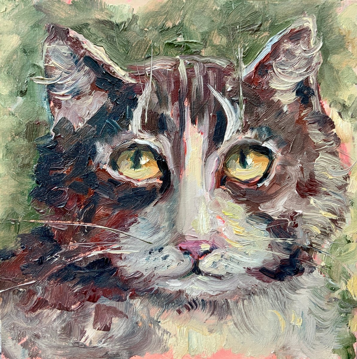 Impressionistic Animal Oil Painting By Alexandra Jagoda (Ovcharenko), 10 X 10, Watchful Gaze, Original Artwork