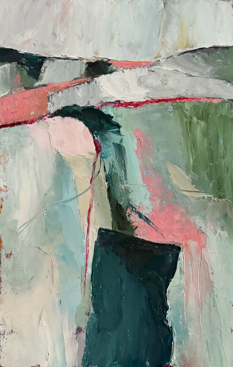 Organic Abstract Oil Painting By Lola Jovan, 12 X 19", Like A Snow Leopard Falling, Original Artwork