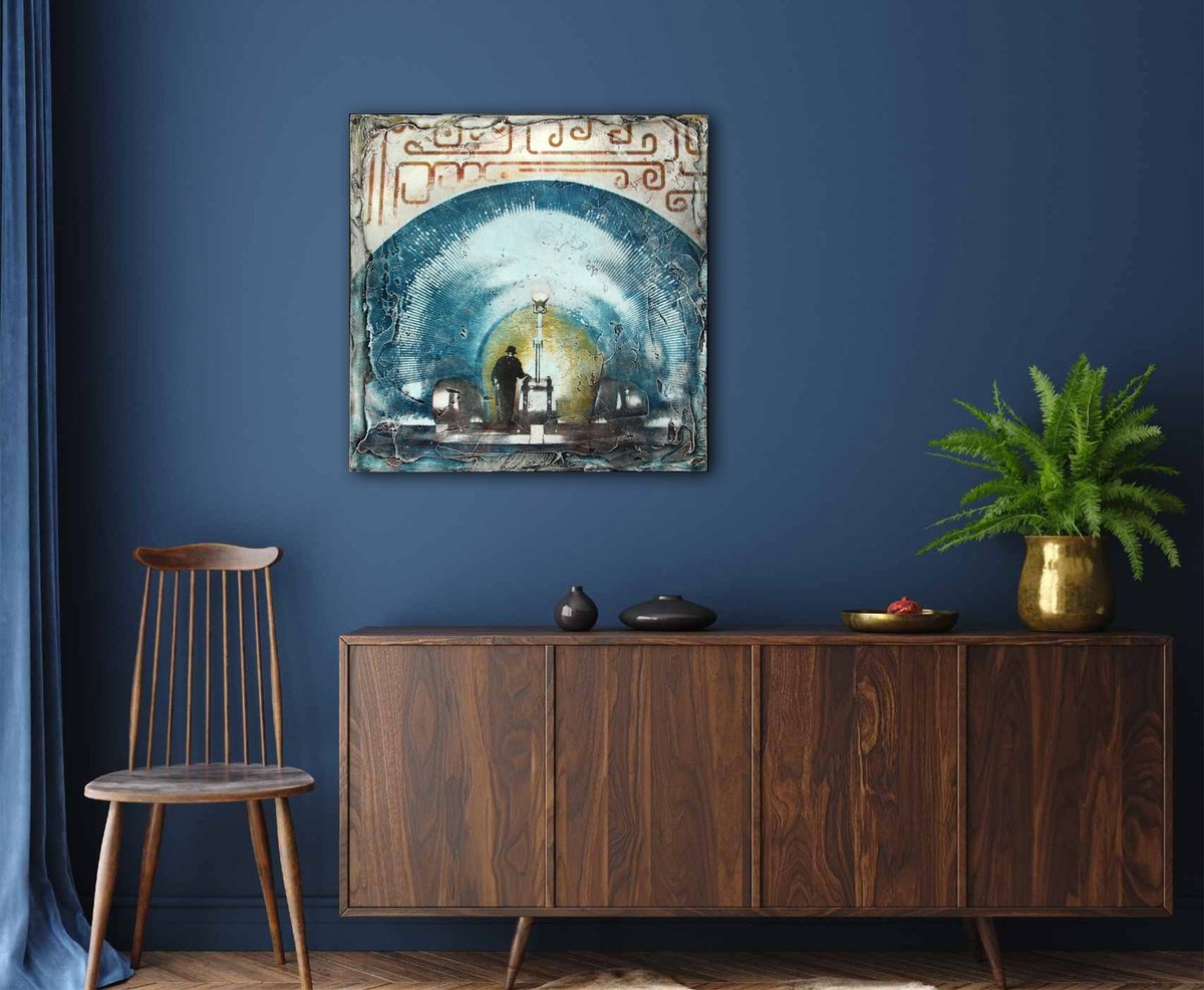 Urban And Pop Cityscapes Painting By Gill Gilberto Borghesi, 18 X 18, Exit, Original Artwork