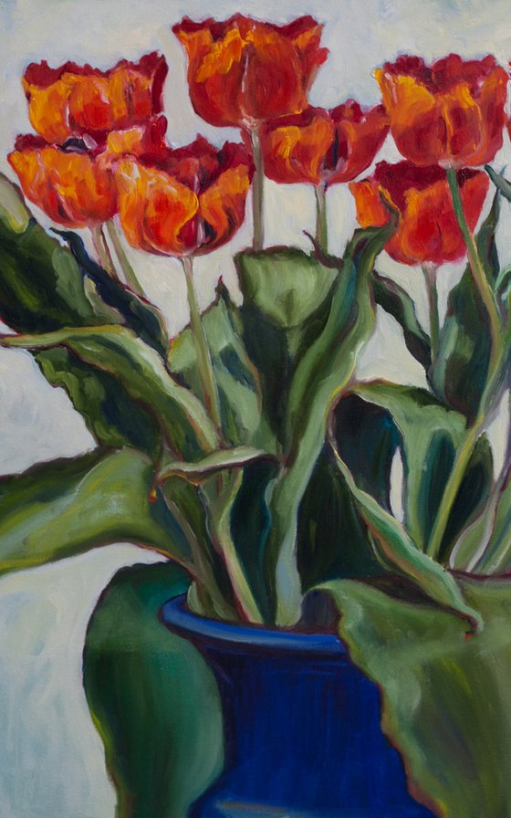 Tulips in a Blue Vase