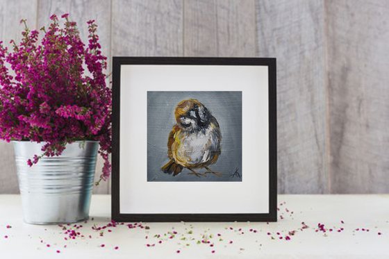 Sparrow - birds, oil painting, animal, bird sparrow, gift idea, small size, postcard size, postcards