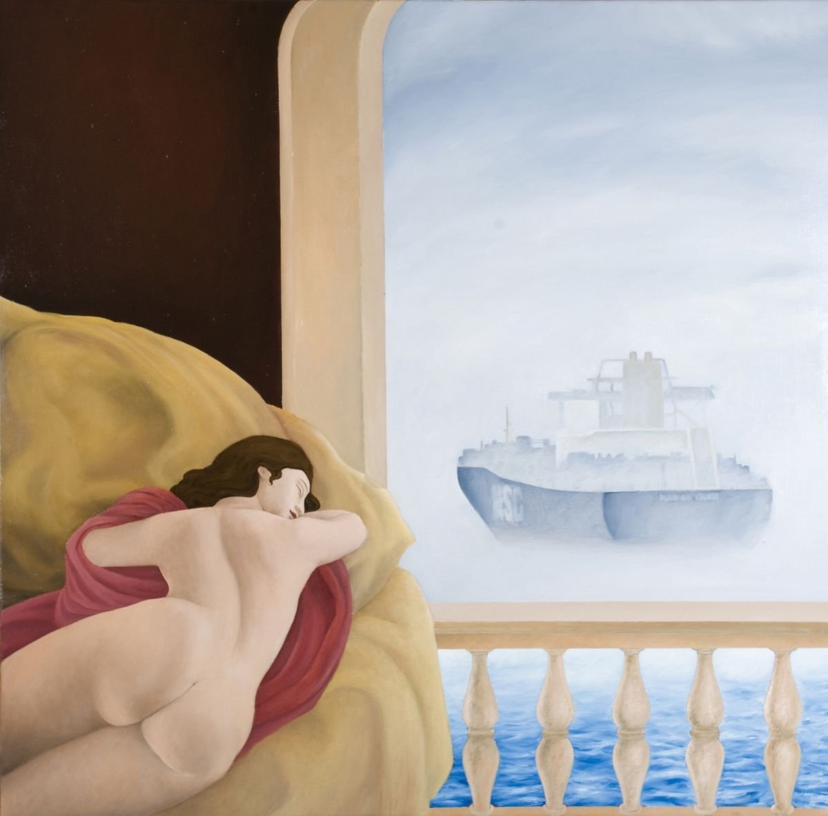 Surrealistic Oil Painting , Fog On The Bosphorus By Cecco Mariniello, 35 X 35, Artwork For Sale On Artfinder