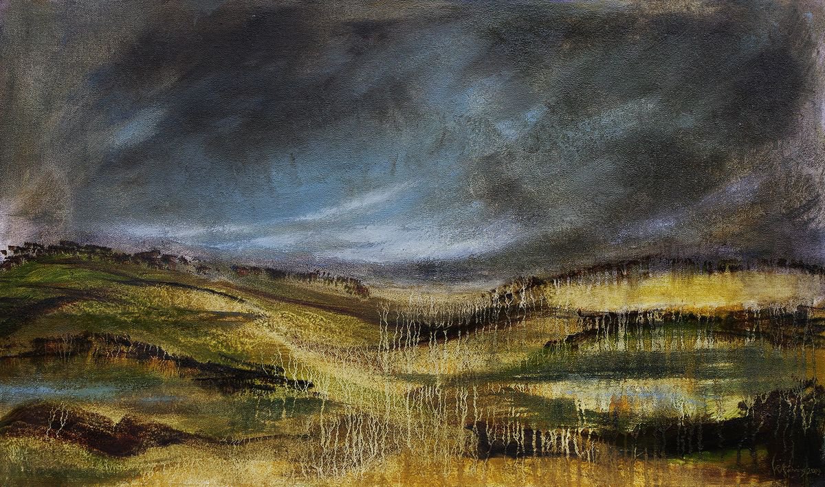 Abstract Oil Painting By Richard Manning, 30 X 18", Landscape-7, Original Artwork