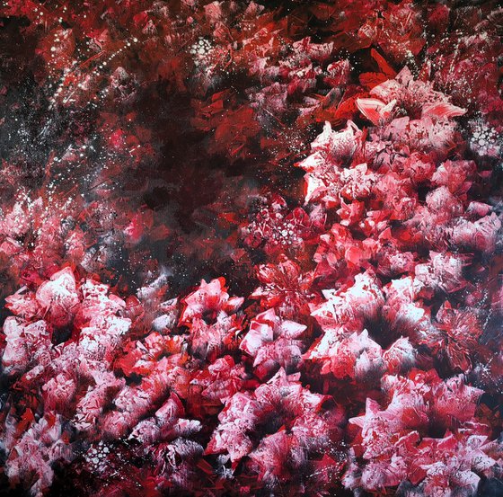 "Blossoms of Midnight Passion", XXL abstract flower painting