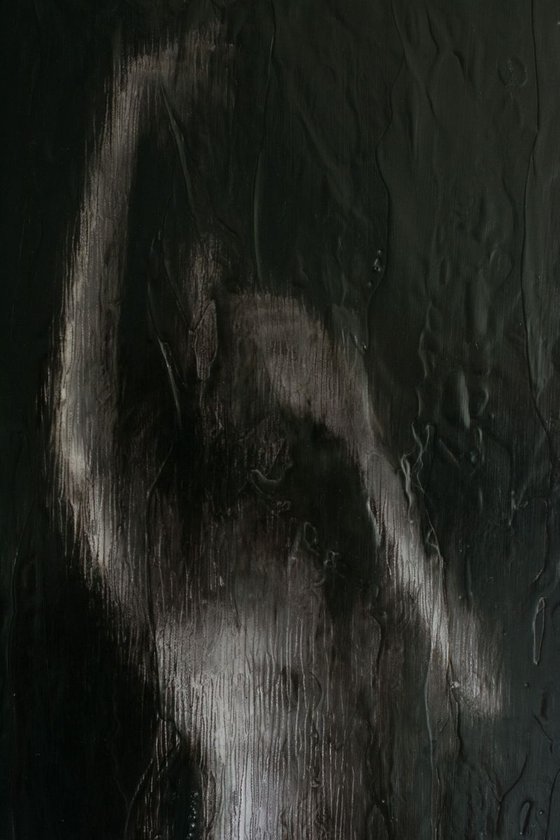 "Lady in dark" (80x35x2,5cm) - Unique portrait artwork on wood (abstract, portrait, gouache, original, painting, coffee, acrylic, oil, watercolor, encaustics, beeswax, resin, wood, fingerpaint)