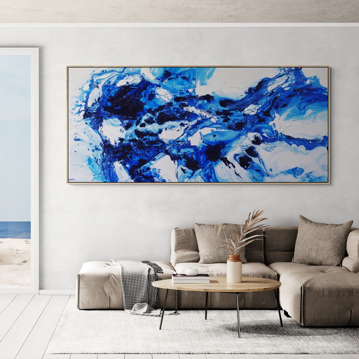 Abstract Acrylic Painting By Franko, 106 X 47, Blue Spice, Original Artwork
