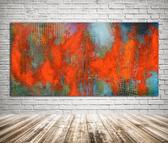Abstract red and blue painting on canvas - Dreamy Forest