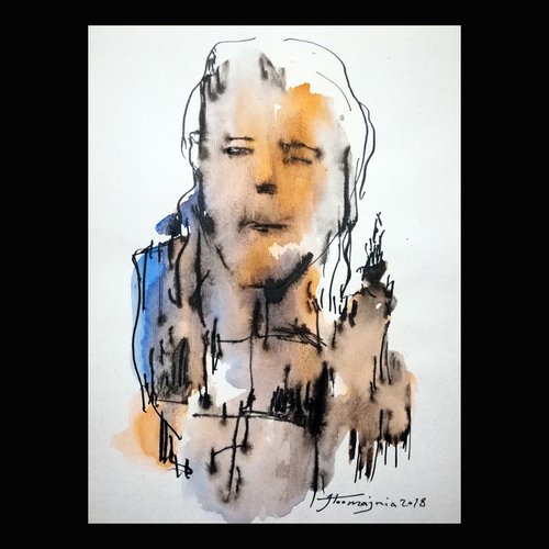 Small Portraits 2, Drawing with ink and watercolor on papre, 10x14cmm, by Jamaleddin Toomajnia