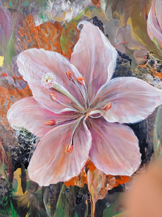 Author's painting "Radiant Lilies". Diptych.