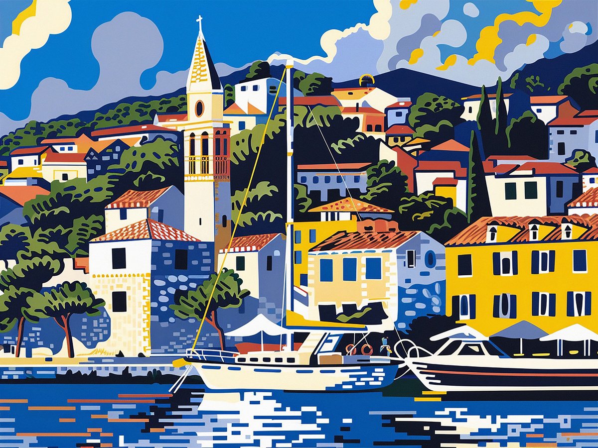 Urban And Pop Acrylic Painting , Hvar By Kosta Morr, 31 X 24, Artwork For Sale On Artfinder