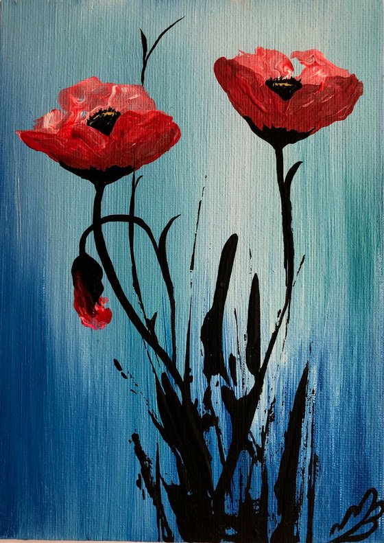 Red Poppies in a frame