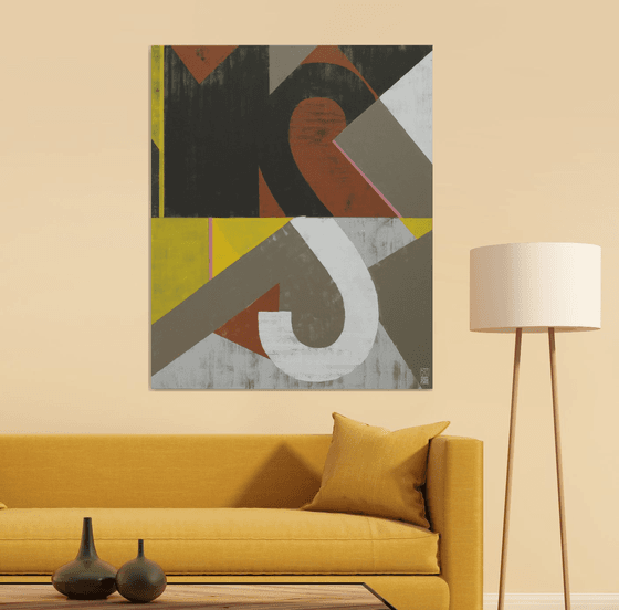 Abstract Painting - Vintage Typopop in Brown - 90x110cm - Ronald Hunter - 14M