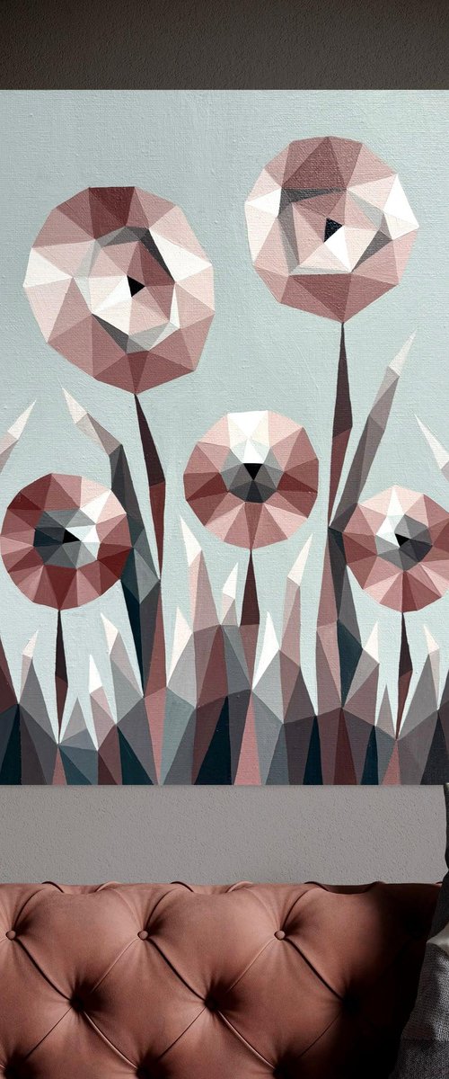 TERRACOTTA ABSTRACT FLOWERS IN SILENT SPACE by Maria Tuzhilkina