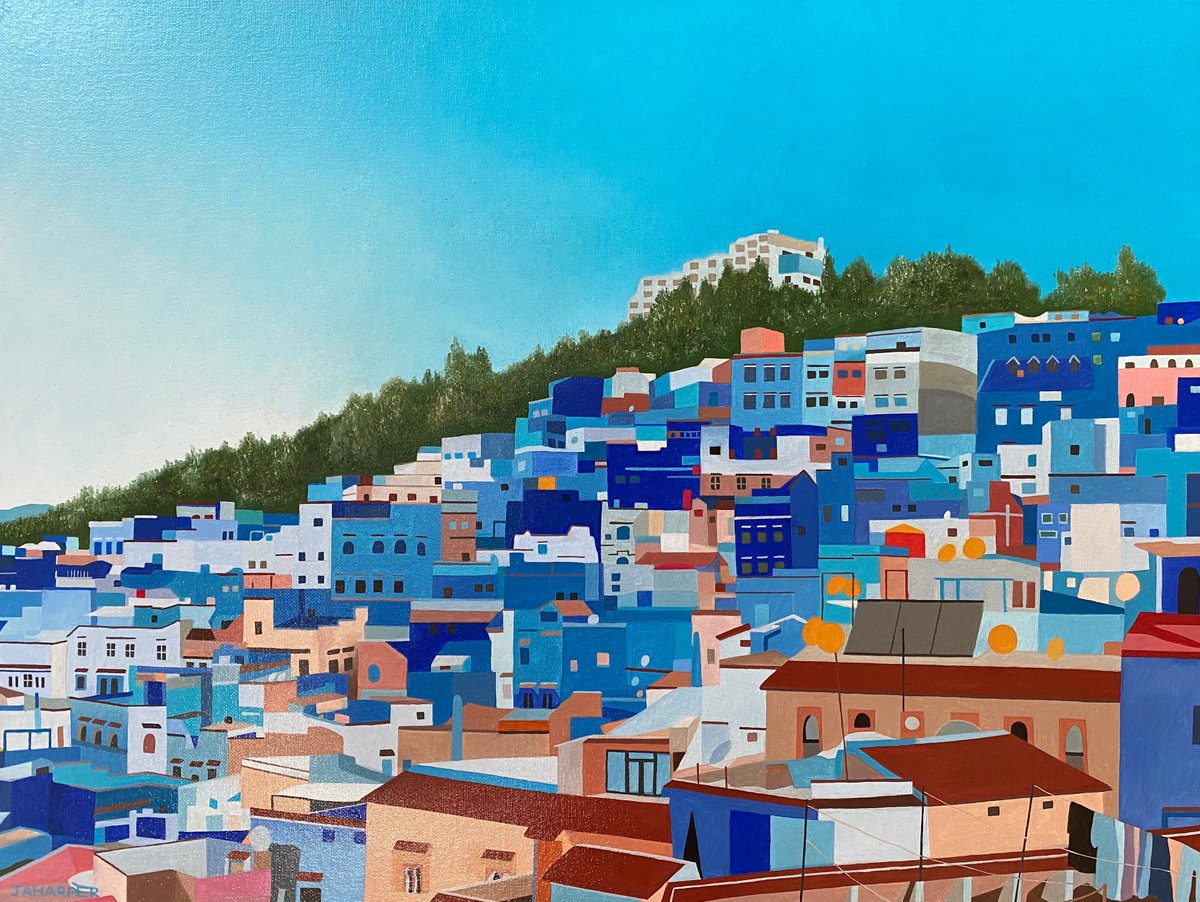 Photorealistic Cityscapes Oil Painting By Jill Ann Harper, 26 X 20, Morocco, Original Artwork