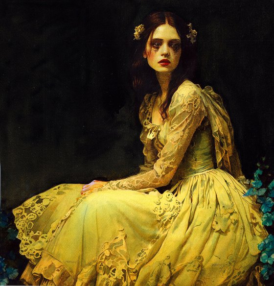 Gotic Girl in a Yellow Dress