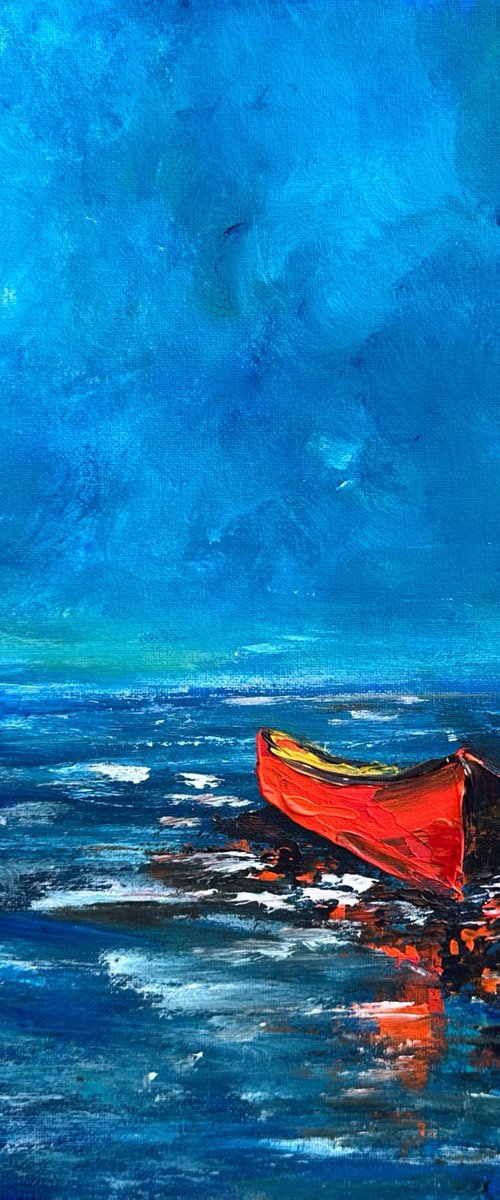 Red boad seascape by Oksana Fedorova
