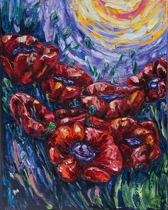 Impressionist Field Poppies 16" X 20" X 0.5"