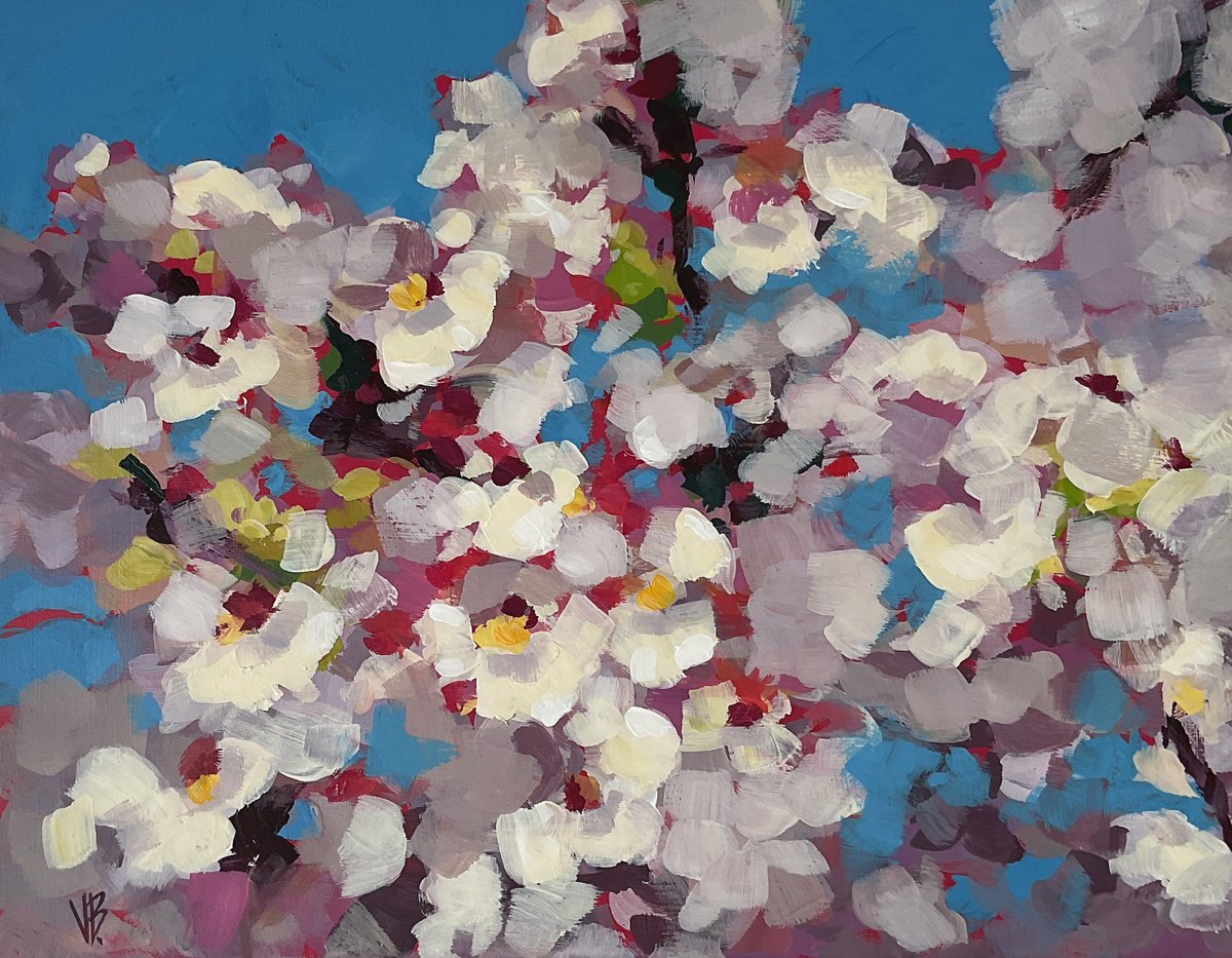 Organic Botanical Acrylic Painting By Volha Belevets, 16 X 13", Canary Blomming, Original Artwork