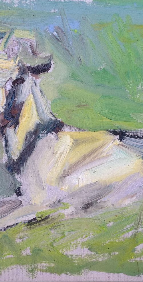 Gray Goat .  animal nature original oil painting modern bouquet by Nataliia Nosyk