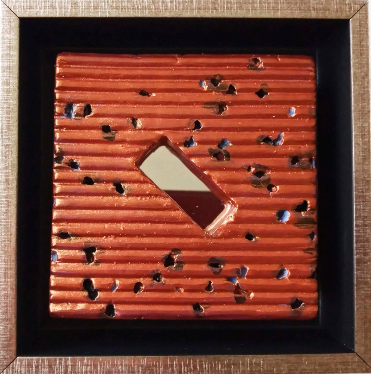 Geometric Abstract Relief By Rossitza Trendafilova, 5 X 5", "Small Mirror Iv", Original Artwork