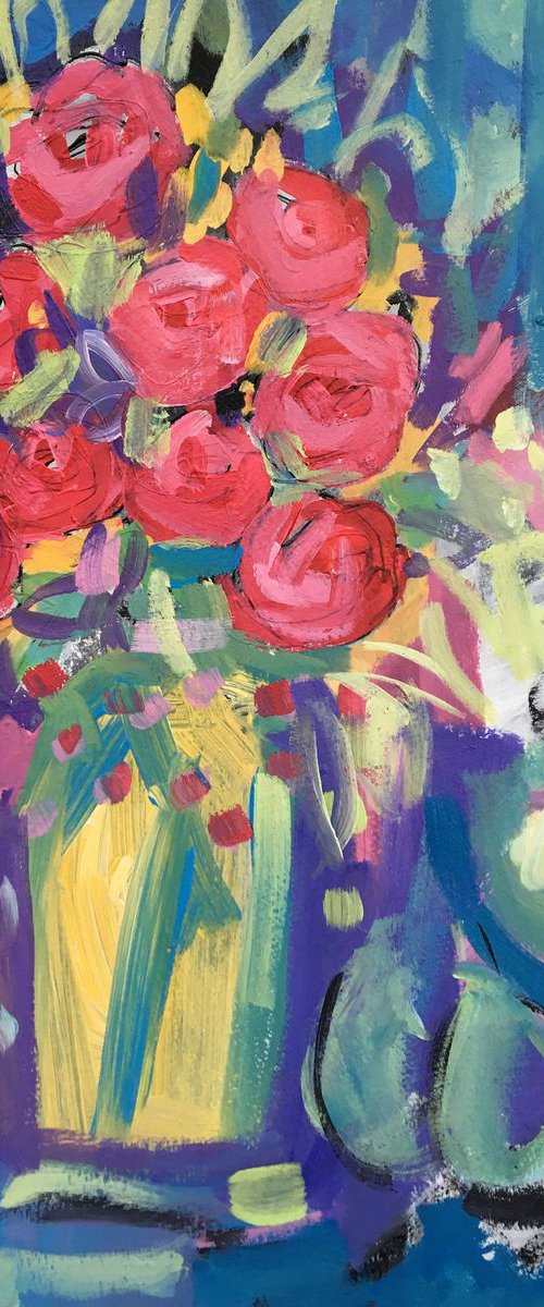 Red Floral Still Life by Jan Rippingham
