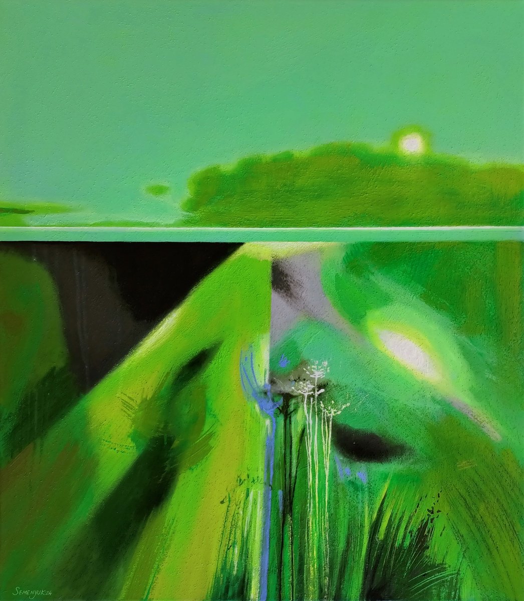Impressionistic Botanical Acrylic Painting By Evgen Semenyuk, 28 X 31, Composition In Green Colors, Original Artwork