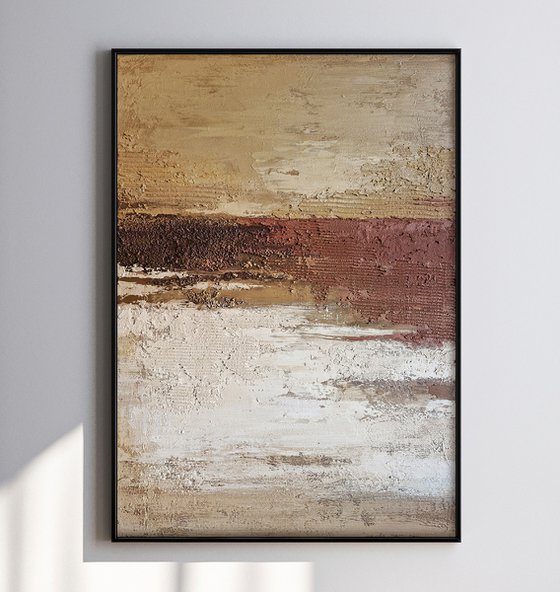 "Umber" Abstract brown cream textured art