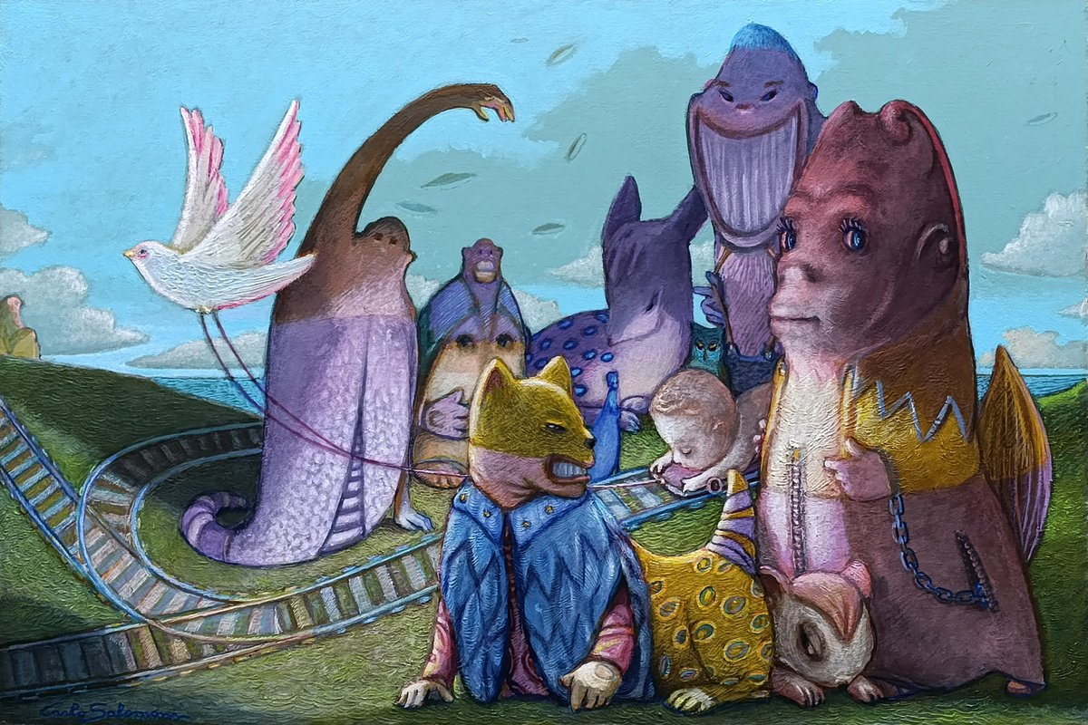 Surrealistic Portrait Acrylic Painting By Carlo Salomoni, 24 X 16, The Comfort Zone, Original Artwork