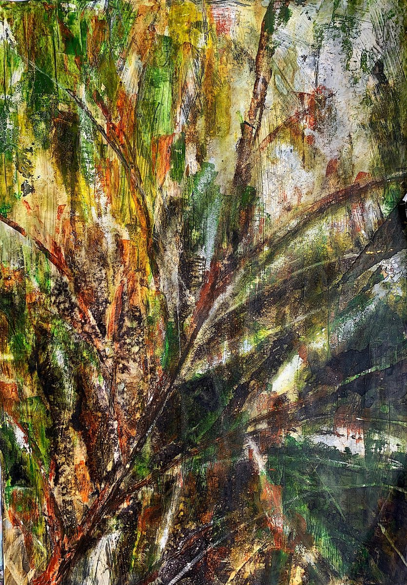 Expressive Landscape Painting By Suzsi Corio, 23 X 32", Through The Rainforest, Original Artwork