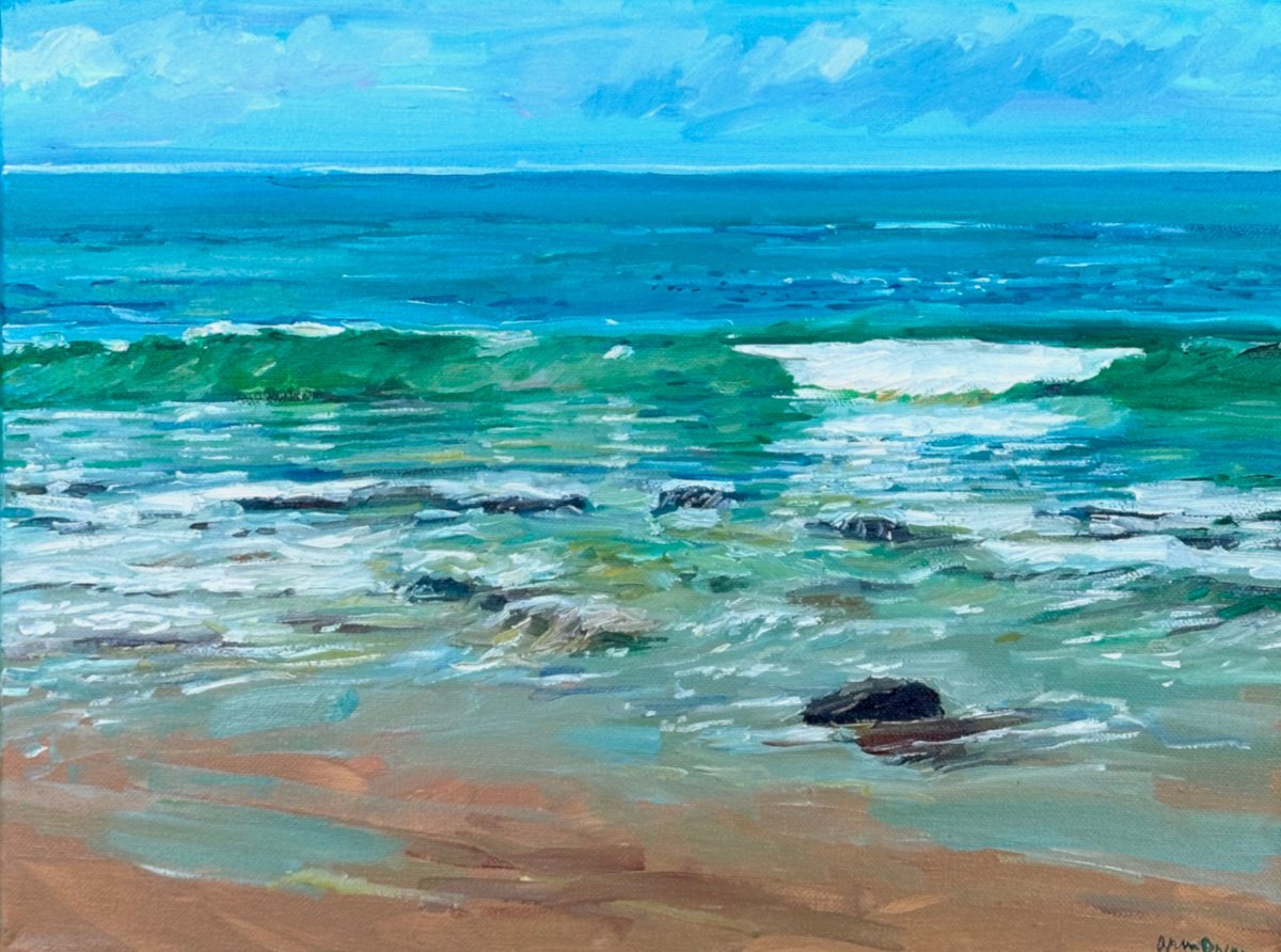 Impressionistic Landscape Oil Painting By Arun Prem, 16 X 12, Green Wave, Original Artwork