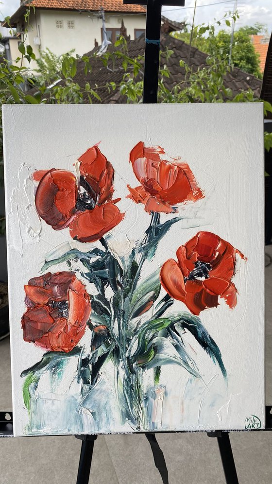 Red Poppy Textured Impasto