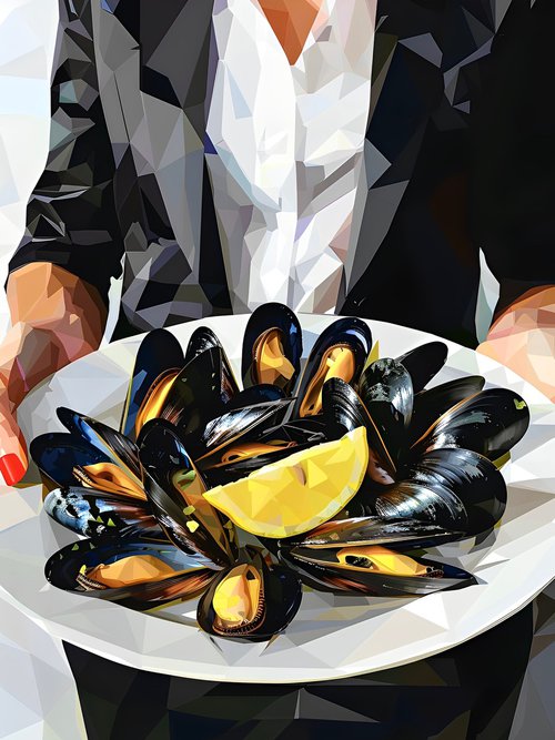 DINNER WITH MUSSELS IS READY by Maria Tuzhilkina