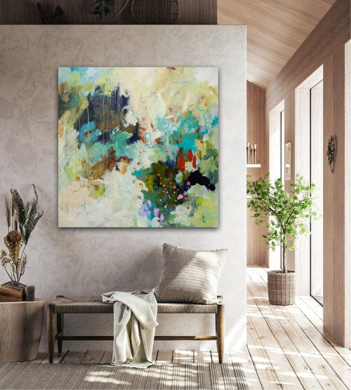 J'ai cueilli pour toi - Abstract landscape painting - Ready to hang by Chantal Proulx