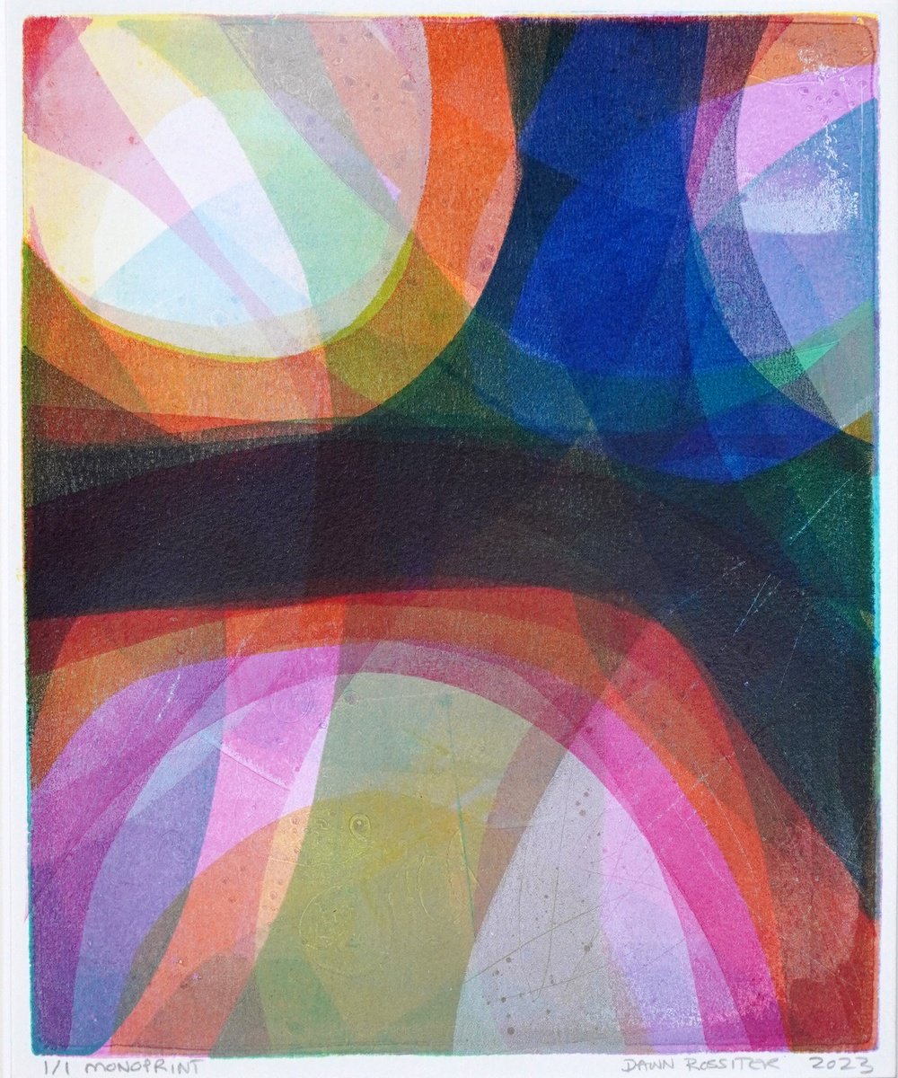 Awash in Hues - Mounted and Backed 40cm (16) x 30 cm (12) Original Signed Monotype by Dawn Rossiter