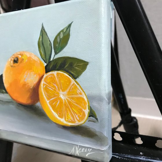 Tangerine Still life painting 15x15cm