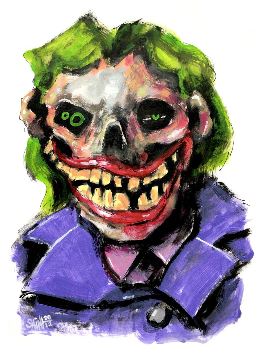#51 Joker Zombie portrait painting original art, Horror Naive Outsider Folk Art Brut Stran... by Ruslan Aksenov
