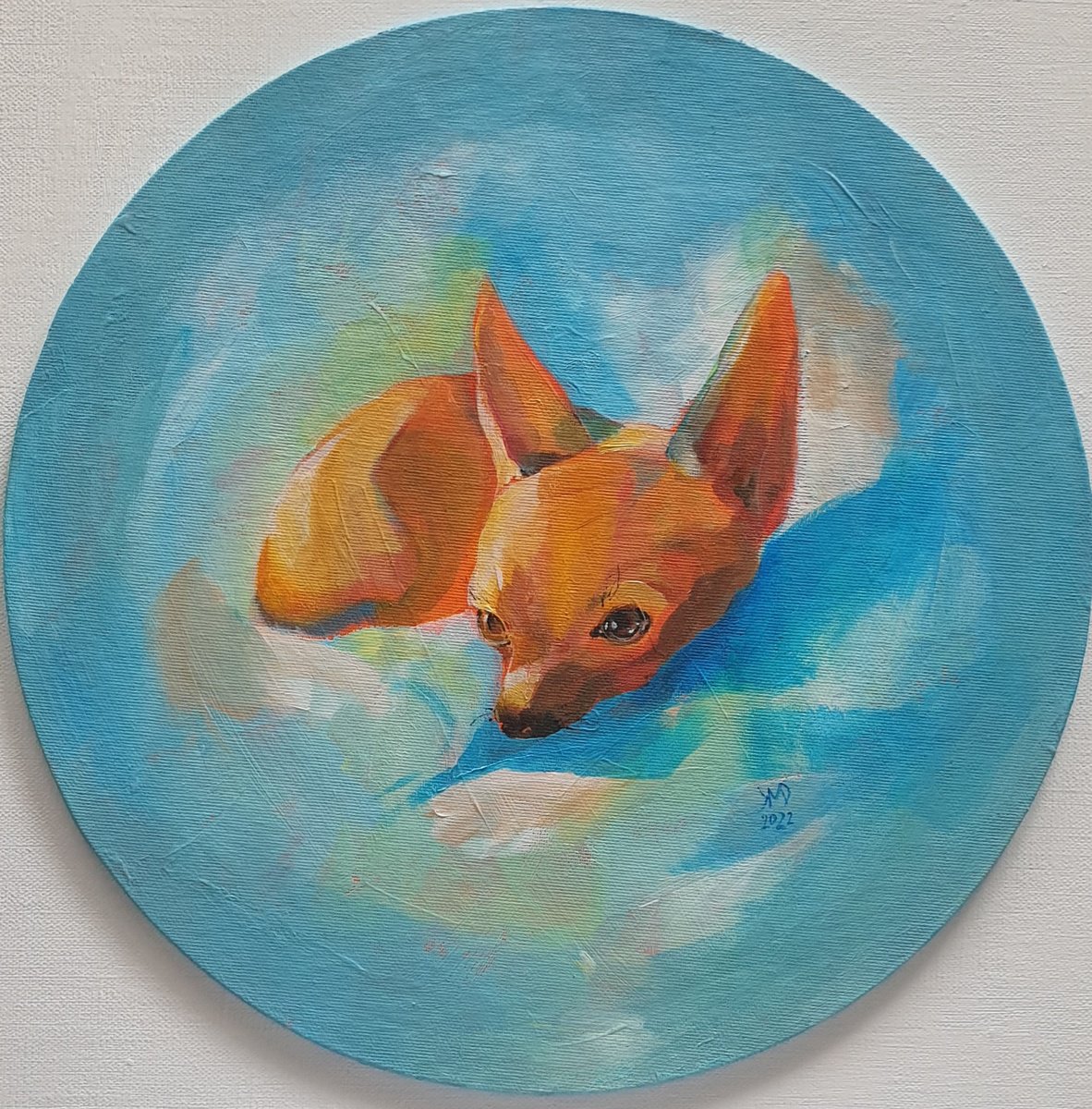 Expressive Animal Acrylic Painting By Ksenia June, 12 X 12", Morning Lights Chihuahua, Original Artwork