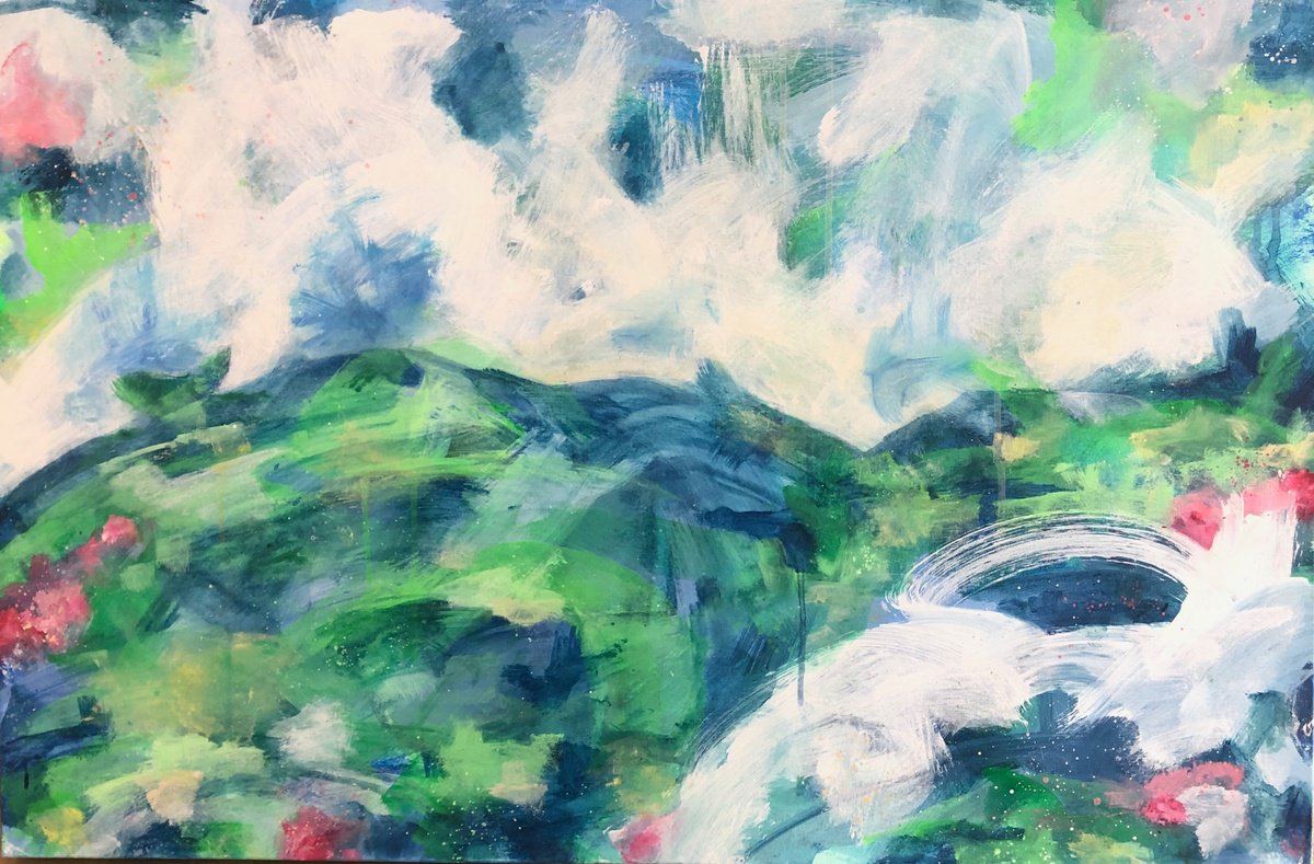 Expressive Landscape Acrylic Painting By Kate Marion Lapierre, 36 X 24", The Hills Are Alive, Original Artwork
