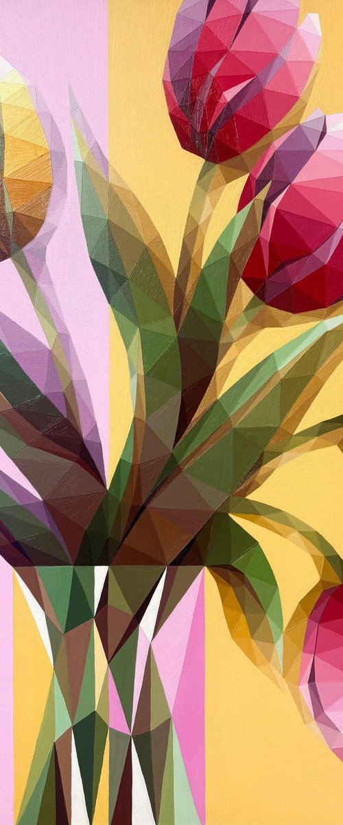 GEOMETRIC PINK AND YELLOW TULIPS by Maria Tuzhilkina