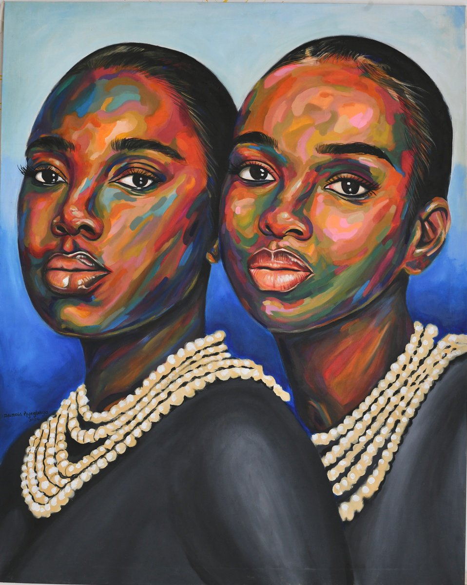 Expressive Portrait Acrylic Painting By Damola Ayegbayo, 48 X 60, Unconditional Love 3, Original Artwork