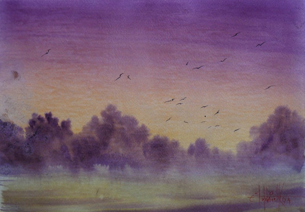 Impressionistic Watercolour , Autumn Morning By Eugene Gorbachenko, 12 X 8, Artwork For Sale On Artfinder